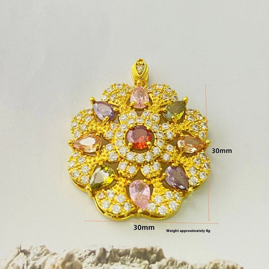Women's zircon flower pendant necklace in gold, champagne gold or platinum colour with electroplated finish