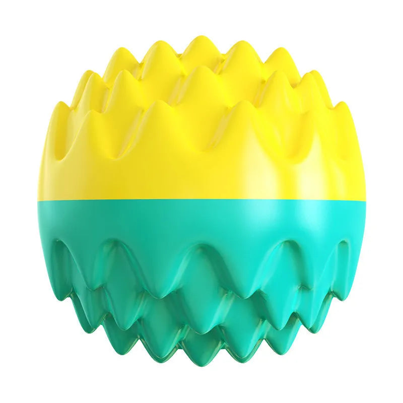 Blue spiky rubber dog ball with dental cleaning texture and squeaker for aggressive chewers