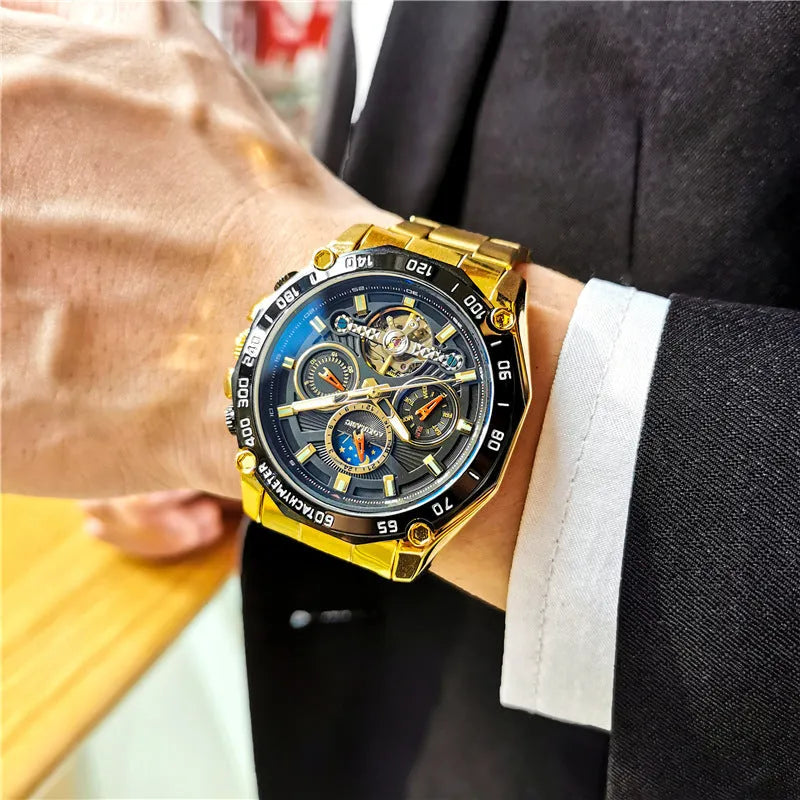Men's automatic mechanical watch with 12mm case thickness in multiple colour configurations