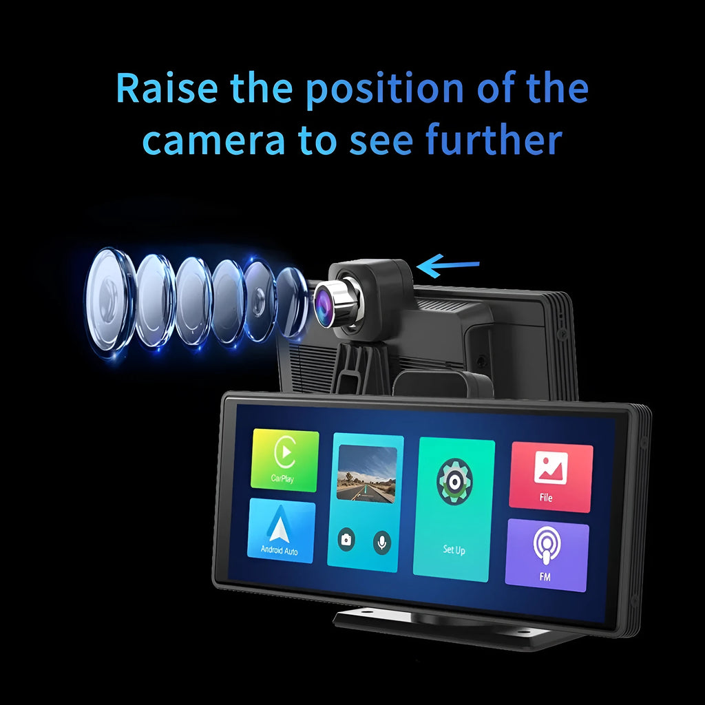 12-inch car dashboard camera with touch screen, rear camera, and charger for front and rear recording
