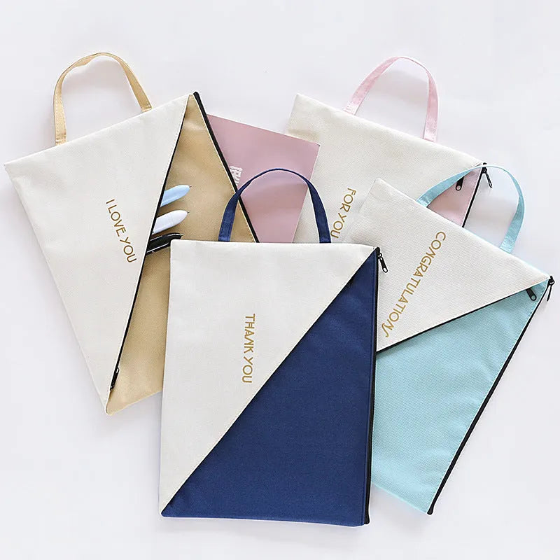 Blue Oxford cloth double-layer document storage bag with zipper closure