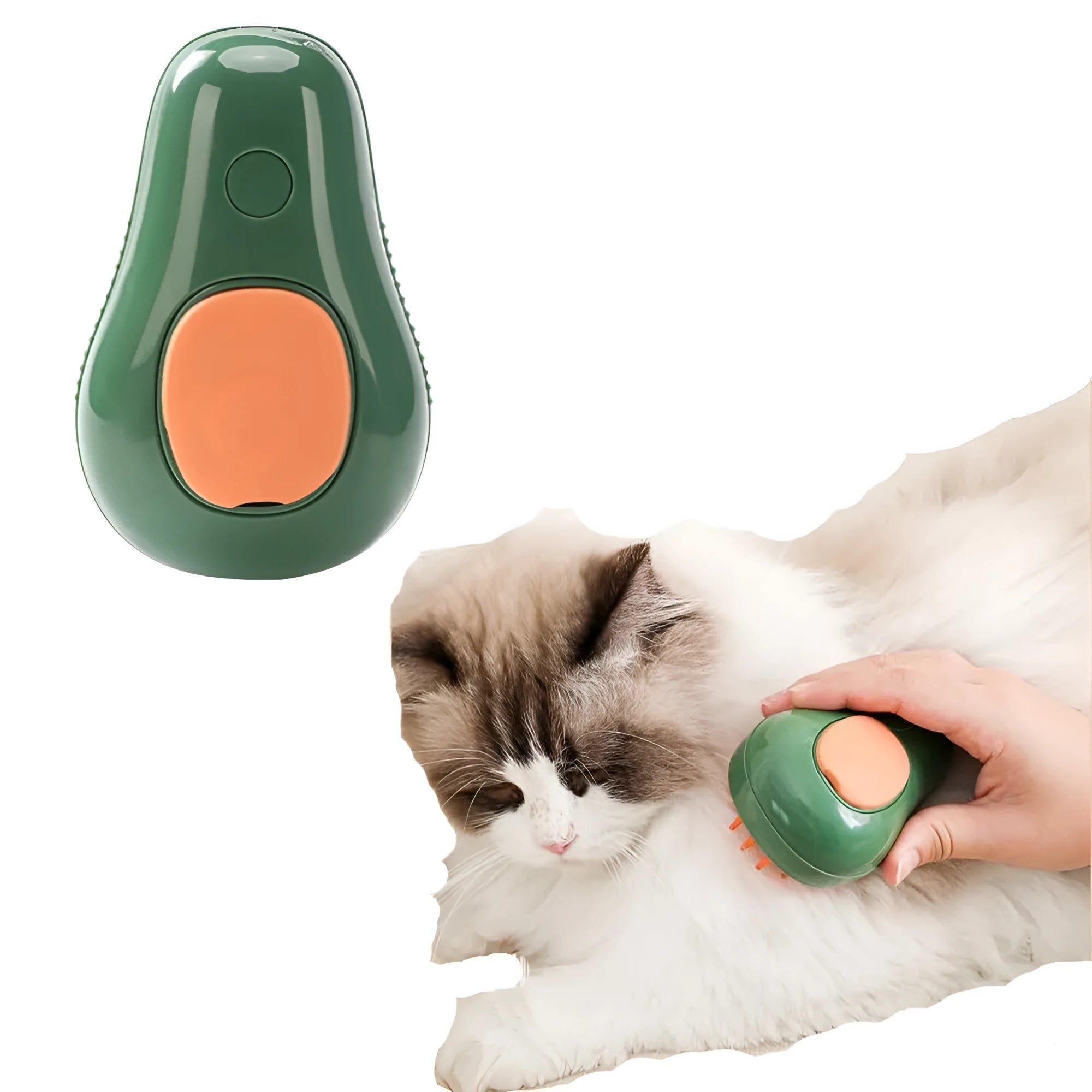 Green and white rechargeable cat steam brush with water spray for pet grooming