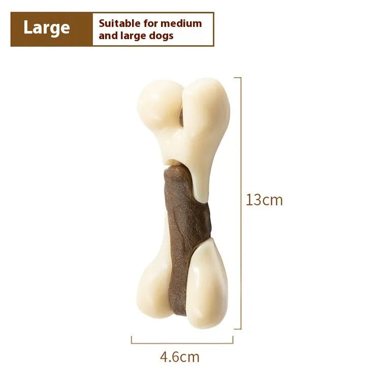 Cowhide and nylon bone grinding chew rod for dogs in two sizes