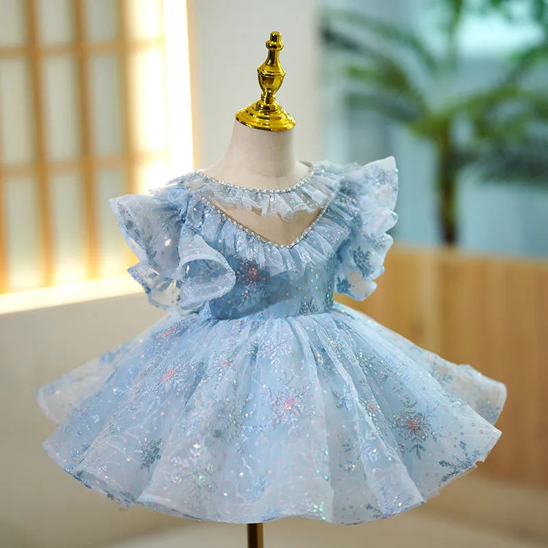 Sky blue polyester princess costume dress for girls, available in heights 90-130cm