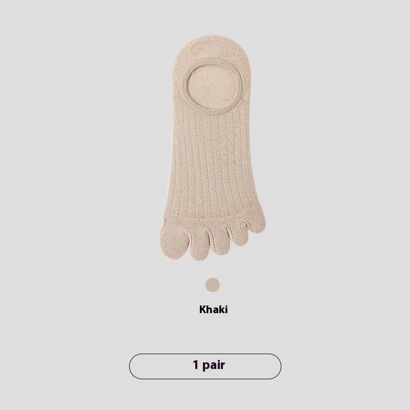 Men's modal cotton five-finger invisible socks in black, white, grey, and khaki colours.