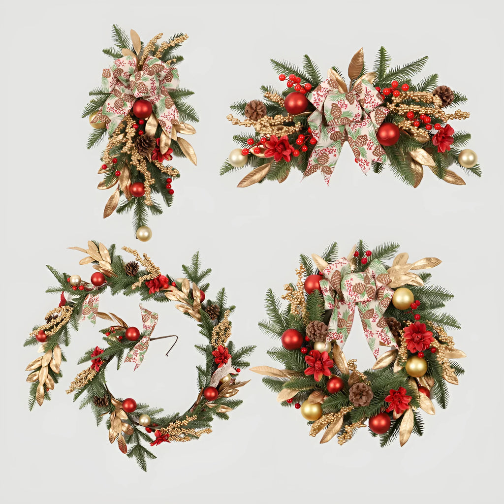 American country style plastic Christmas garland decorations in multiple styles with optional LED lighting