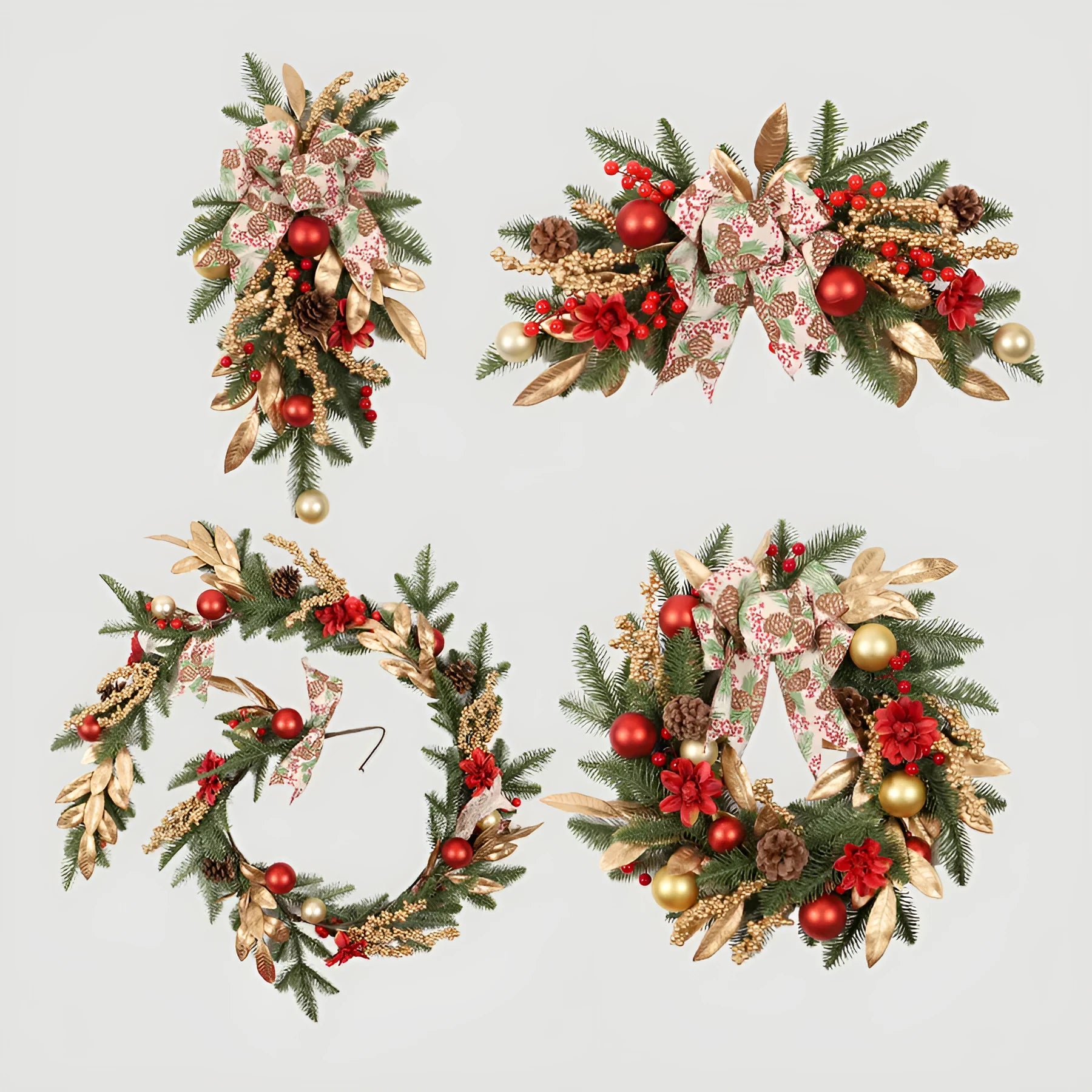 American country style plastic Christmas garland decorations in multiple styles with optional LED lighting