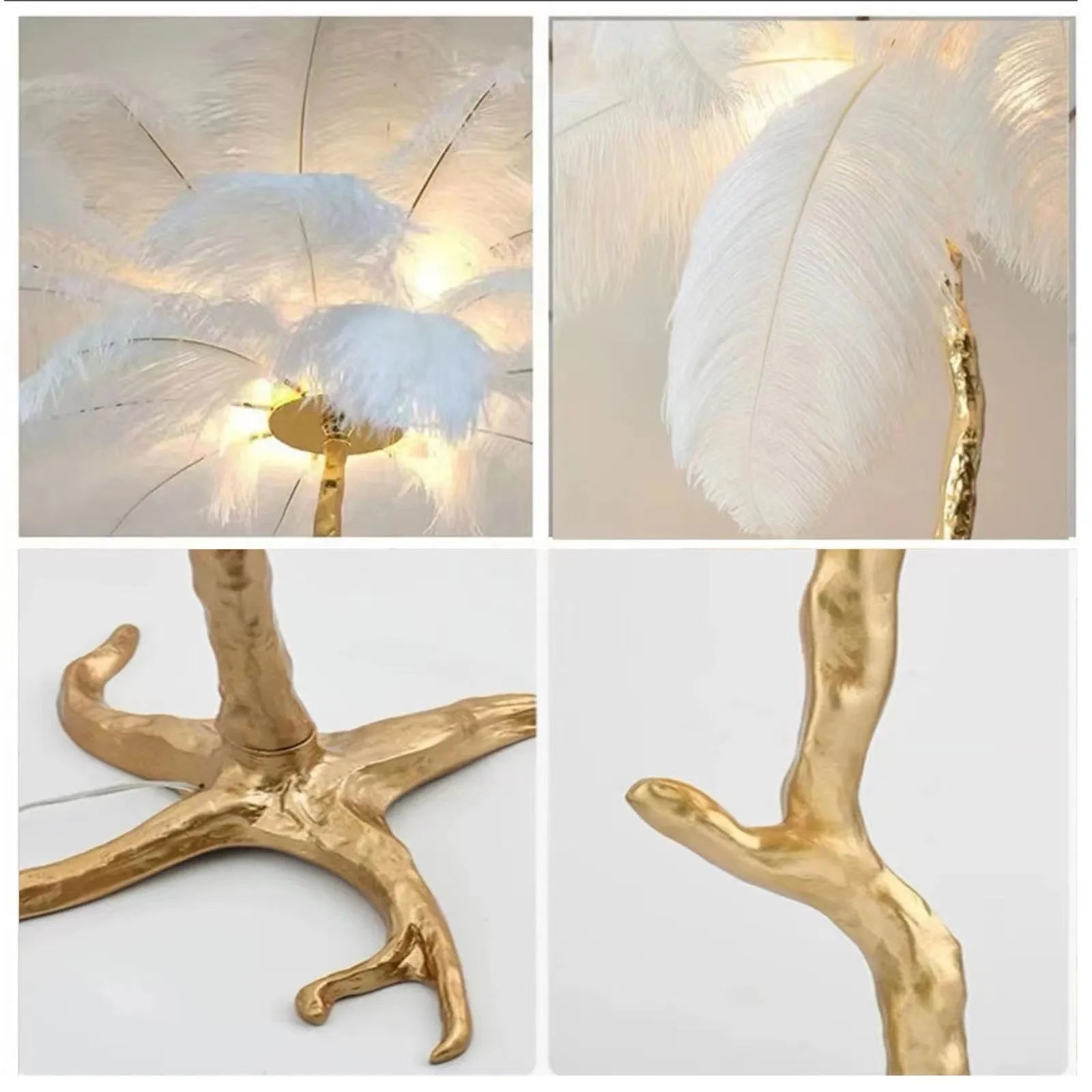 Tall resin feather floor lamp with a choice of white, pink or dark green feathers on a substantial base.