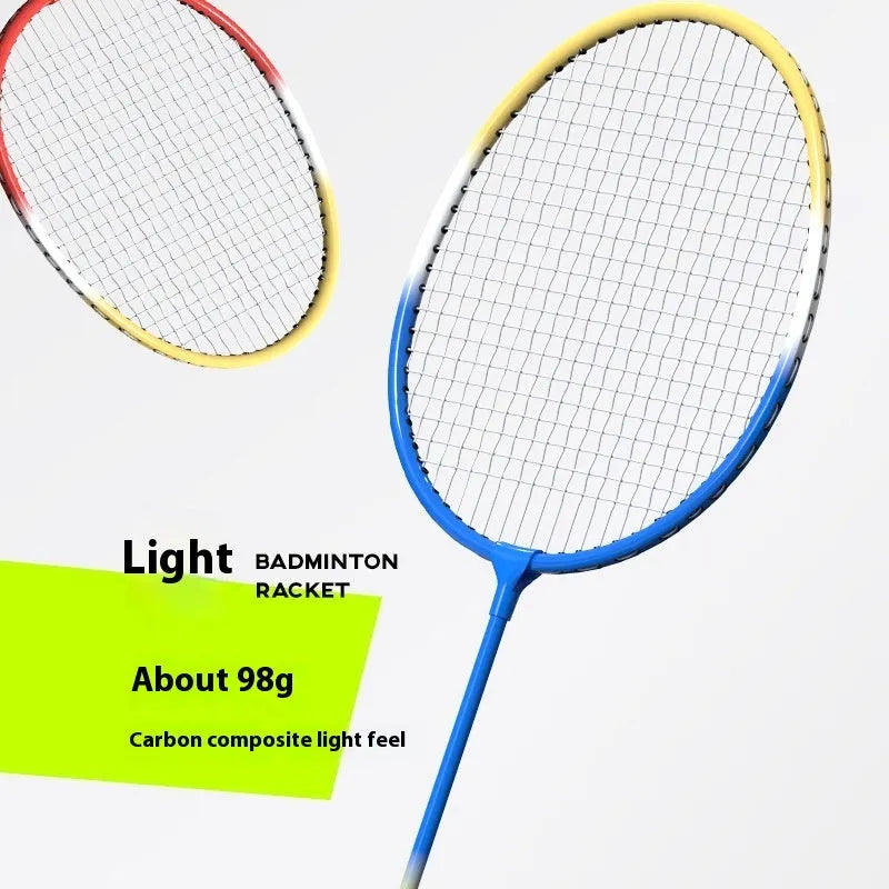 Ultra-light alloy badminton racket pair in blue and red colours for recreational play