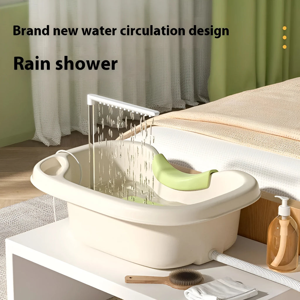 Portable shampoo basin with circulating pump and adjustable headrest in light pink or beige