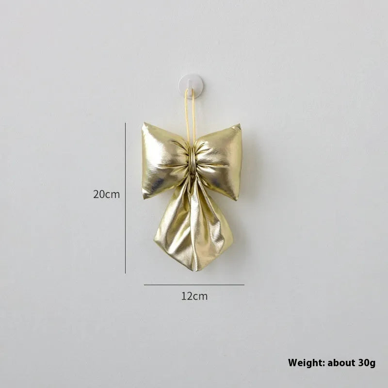 Christmas decorative bowknot in bright leather finish, red, 30cm size, hanging ornament