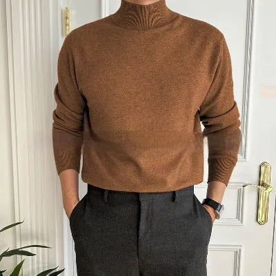 Men's business pullover mock neck sweater in acrylic, long sleeve, available in multiple colours including gray and khaki