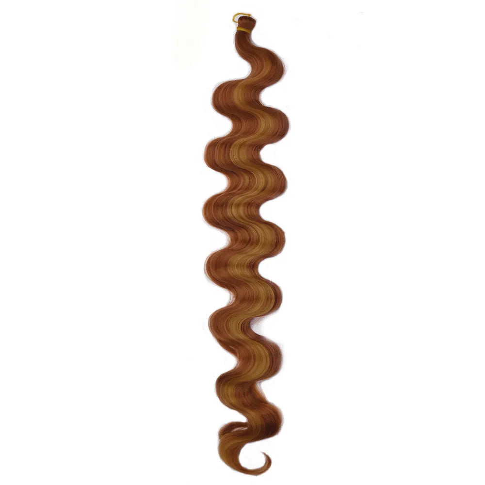 Wine red braided hair extension wig with big wave pattern, 24 inches long