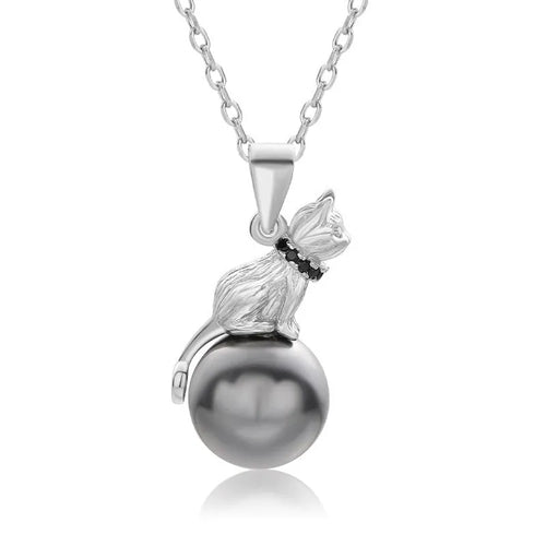 925 sterling silver cat pendant necklace on a chain, elegant style, shown in two colour finishes.
