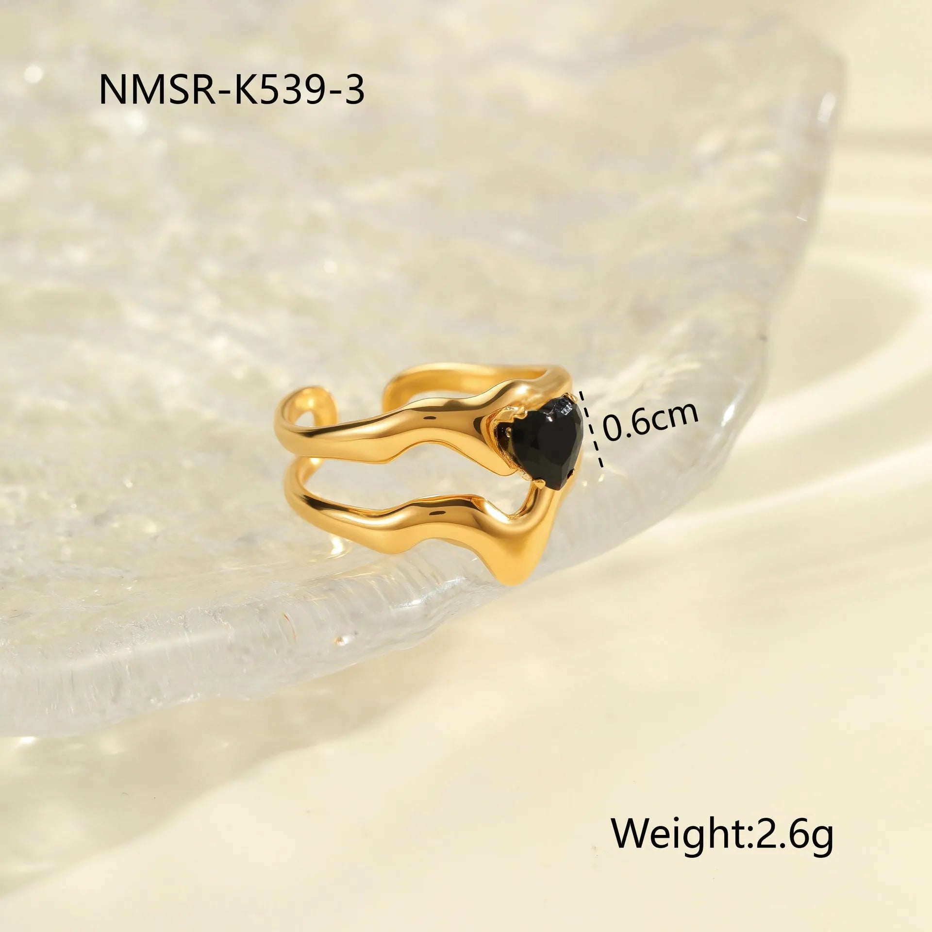 Geometric open-mouth titanium steel ring with zircon detail on adjustable band