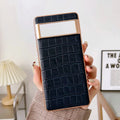 Genuine leather phone case for Google Pixel 6-7 Pro in black colour with electroplating finish