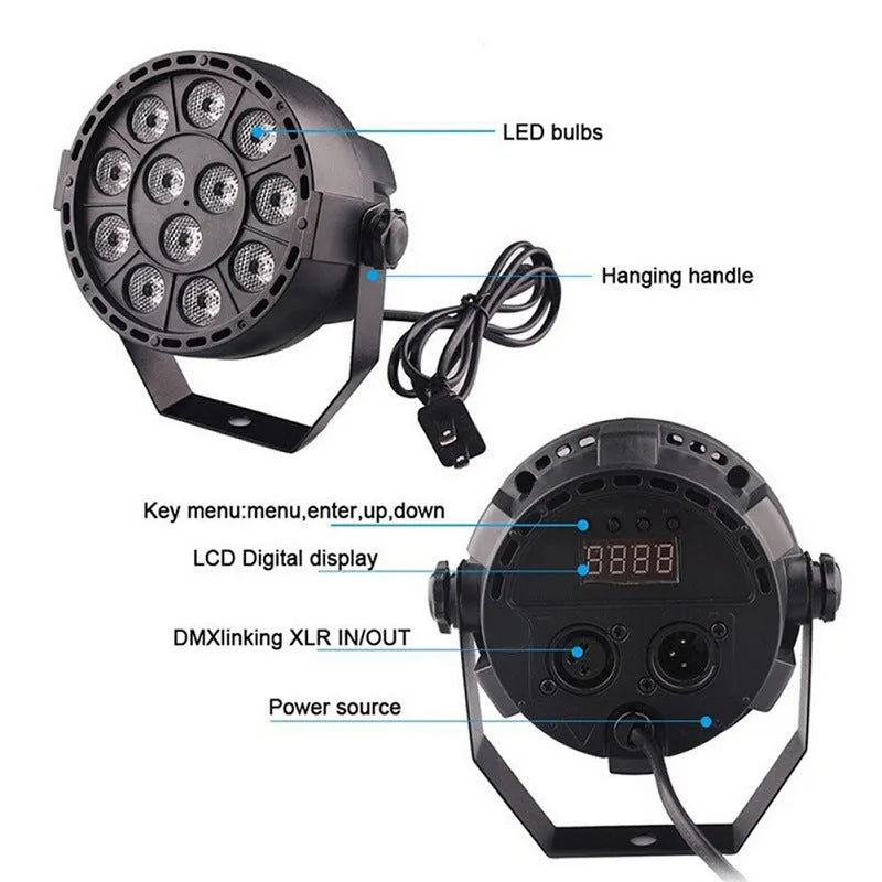 Ultraviolet UV par light with 12 LEDs for indoor stage lighting, black housing