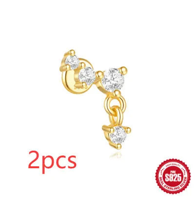 S925 sterling silver geometric star-shaped earrings with an embedded moon diamond, shown in a gold colour finish.