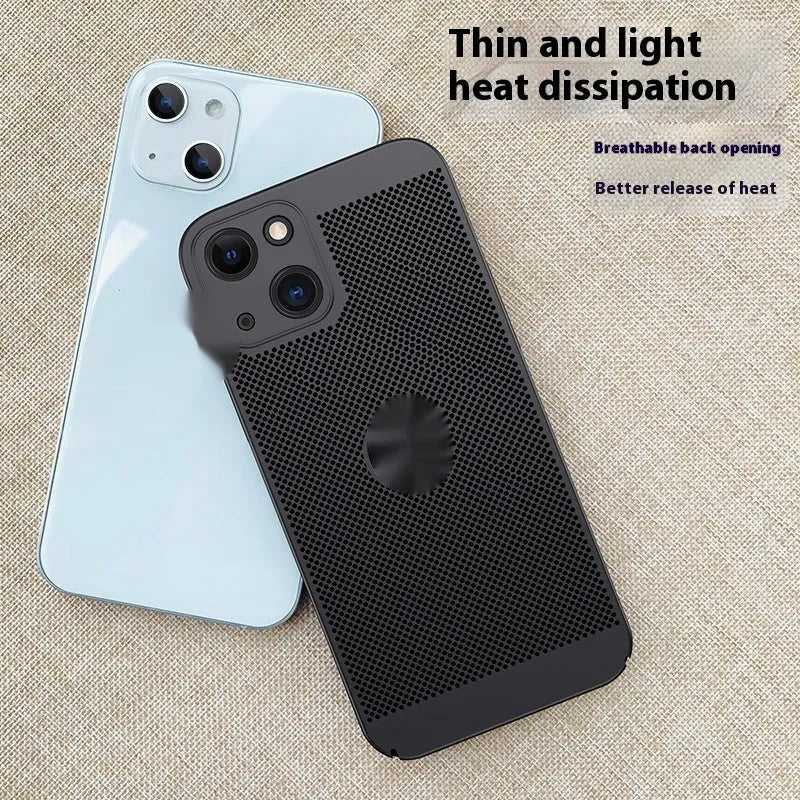 Matte solid colour heat dissipation phone case for Apple iPhone in black, PC material with full coverage