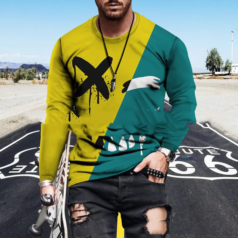 Men's colour block digital print polyester round neck t-shirt available in multiple colours and sizes XXS to 4XL