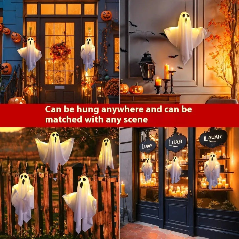 Halloween ghost light decoration with luminous white cloth design and 4.5V button battery operation