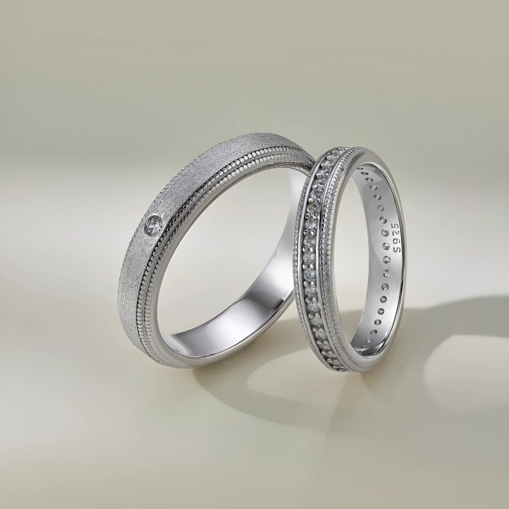 925 sterling silver couple ring set geometric electroplated platinum male and female sizes 5-12