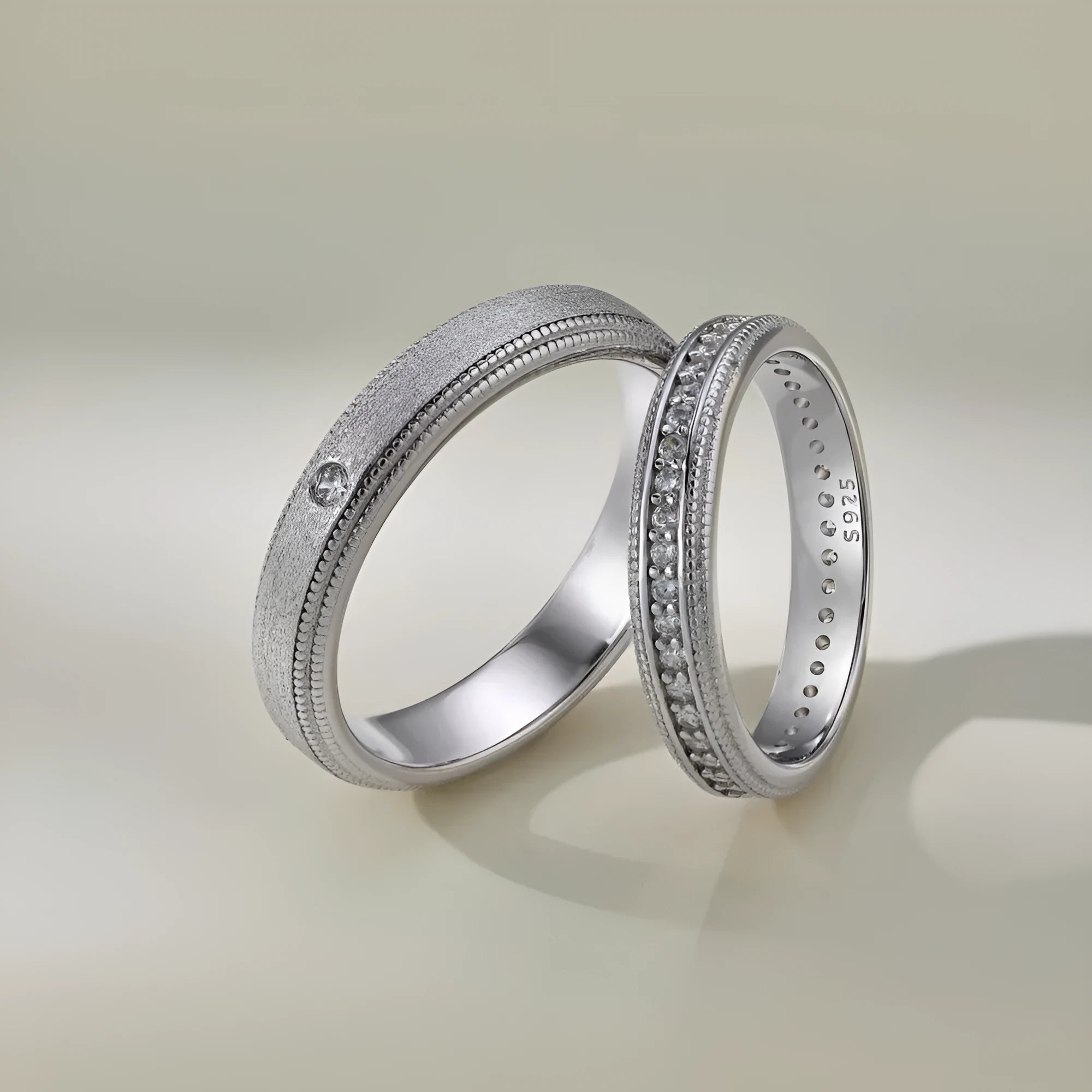 925 sterling silver couple ring set geometric electroplated platinum male and female sizes 5-12