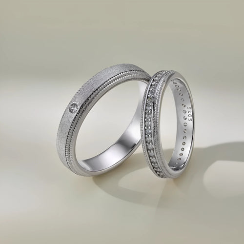 925 sterling silver couple ring set geometric electroplated platinum male and female sizes 5-12