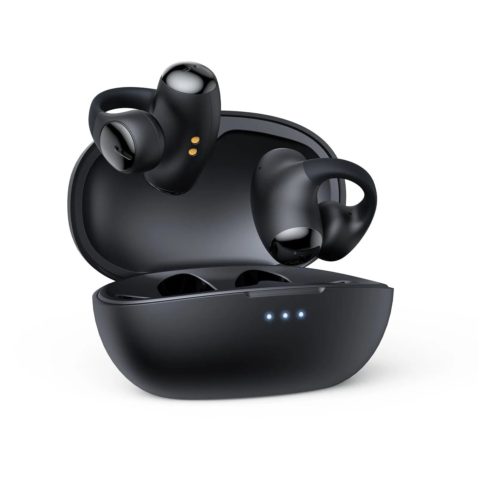 Black Bluetooth sports headset with clip-on ear hook design for gaming and active use