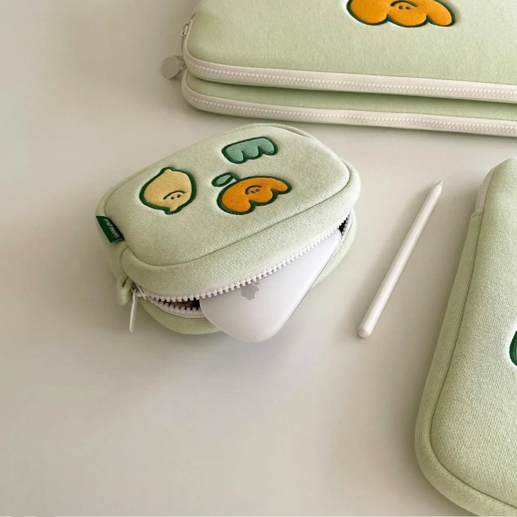 Niche design lemon embroidery flower cotton laptop bag in clutch style with zipper and soft handle