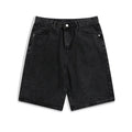 Men's casual denim shorts in mid waist straight-leg style with five pockets