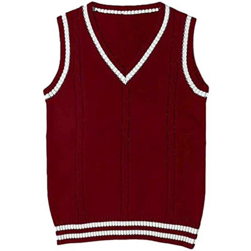Women's V-neck striped knitted waistcoat sweater in acrylic fibre fabric available in multiple colours