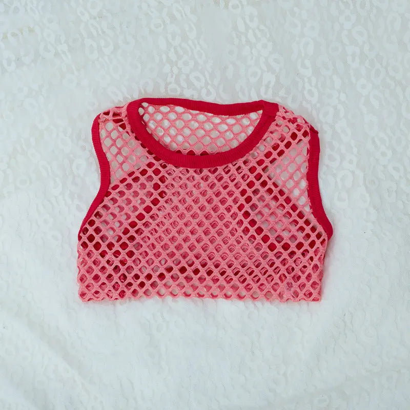 Hollow mesh dog vest clothing in elastic large mesh for summer, shown in black colour, size M