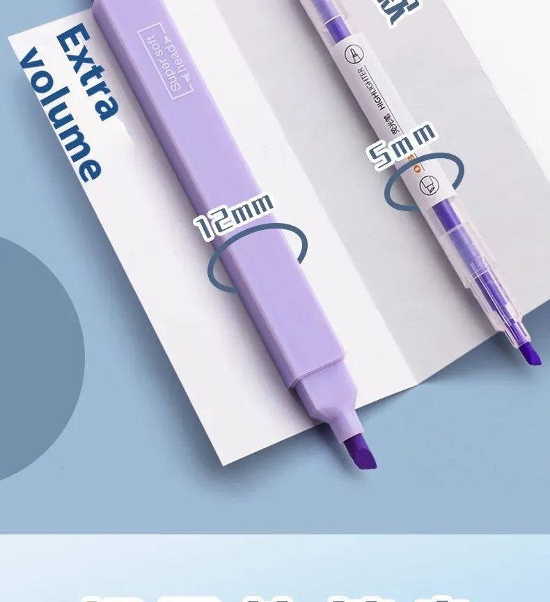 Set of double-ended fluorescent marking pens showing two different coloured nibs on each pen