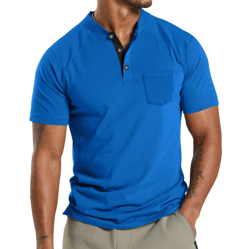 Plus size men's solid colour short sleeve polyester shirt with a button chest pocket.