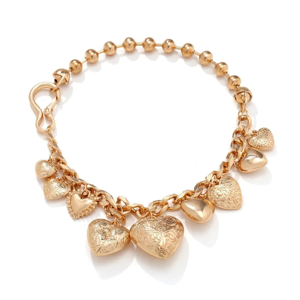 Adjustable heart pendant necklace with alloy pendant on 41-50cm metal chain in gold or white K colour