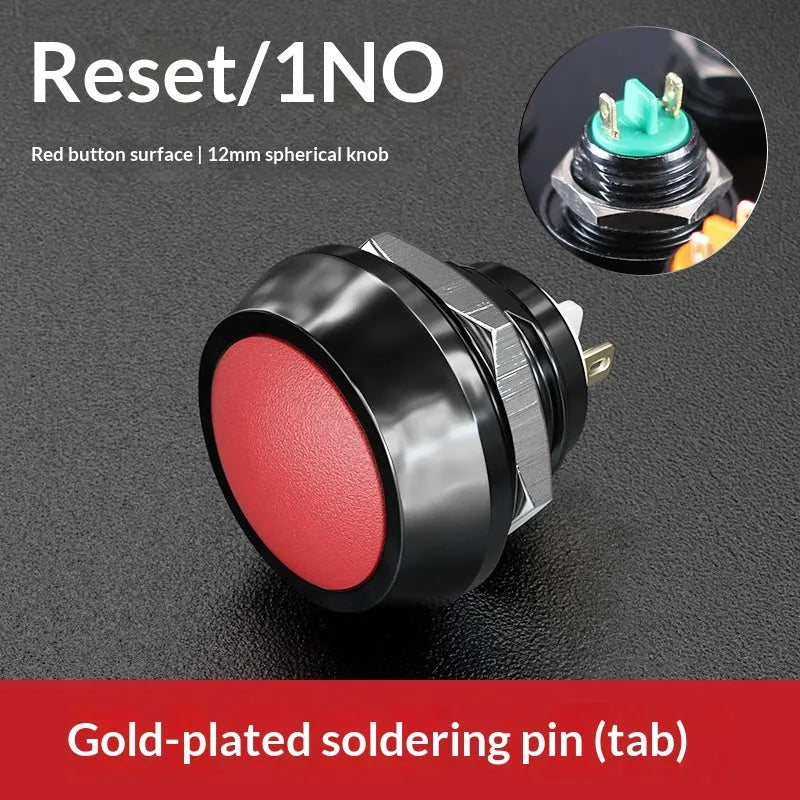 12mm spherical head self-resetting push button switch with silver-plated contacts and waterproof protection