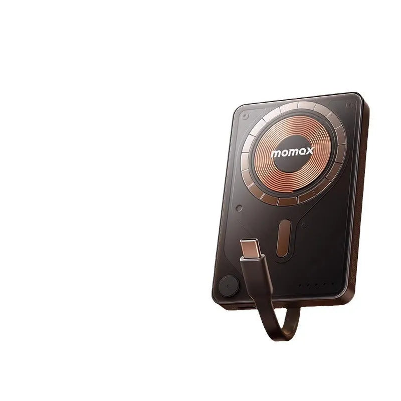 Magnetic power bank with transparent bracket and cable in mysterious black alloy shell