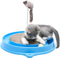 Blue circular cat scratcher with ball track and replaceable cardboard centre