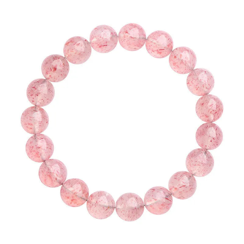 Natural white water strawberry quartz crystal bracelet with geometric beads.