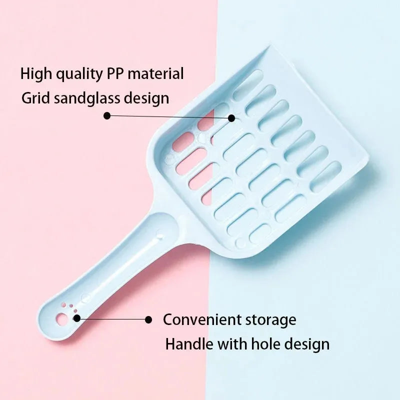 Plastic cat litter scoop in blue, green or pink colours, measuring 20cm long
