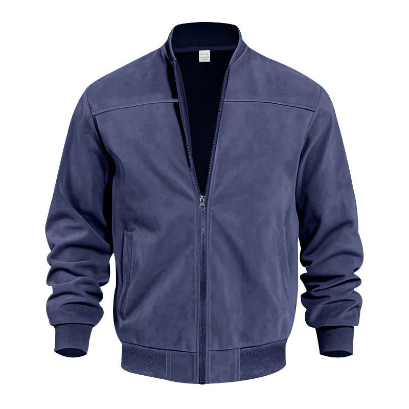 Men's plus size casual jacket in suede fabric, shown in Army Green colour with a front zipper.