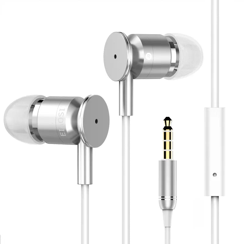 White universal wire-controlled in-ear earphones with 3.5mm plug and 1.2m cable
