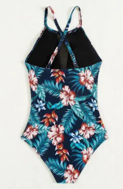Women's deep V-neck one-piece swimsuit in European American style with polyester construction