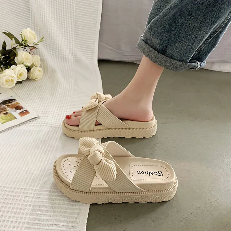 Women's two-wear flat platform sandals in green, beige, and black with 4.5cm heel and EVA upper