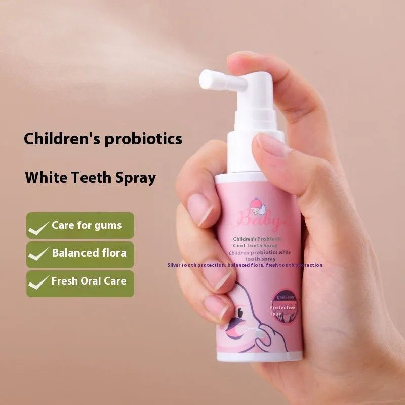 Children's probiotics oral spray bottle with strawberry and orange flavour options for teeth cleaning