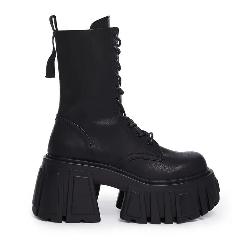 British style punk Martin boots in Black 518 with cross strap and pointed toe