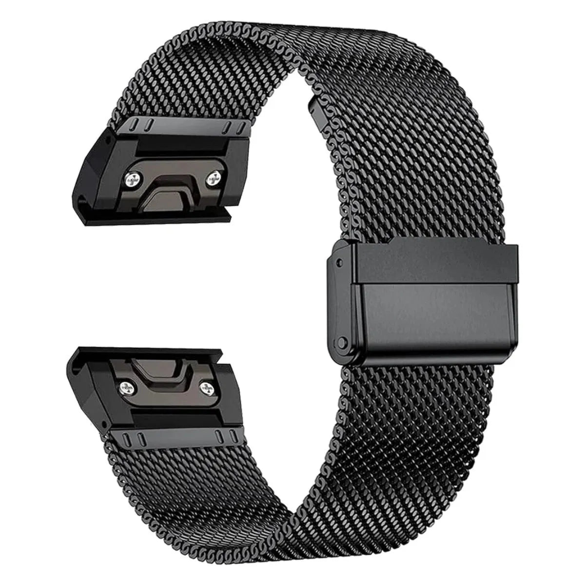 Stainless steel Garmin Fenix watch strap with integrated card slot in silver colour.