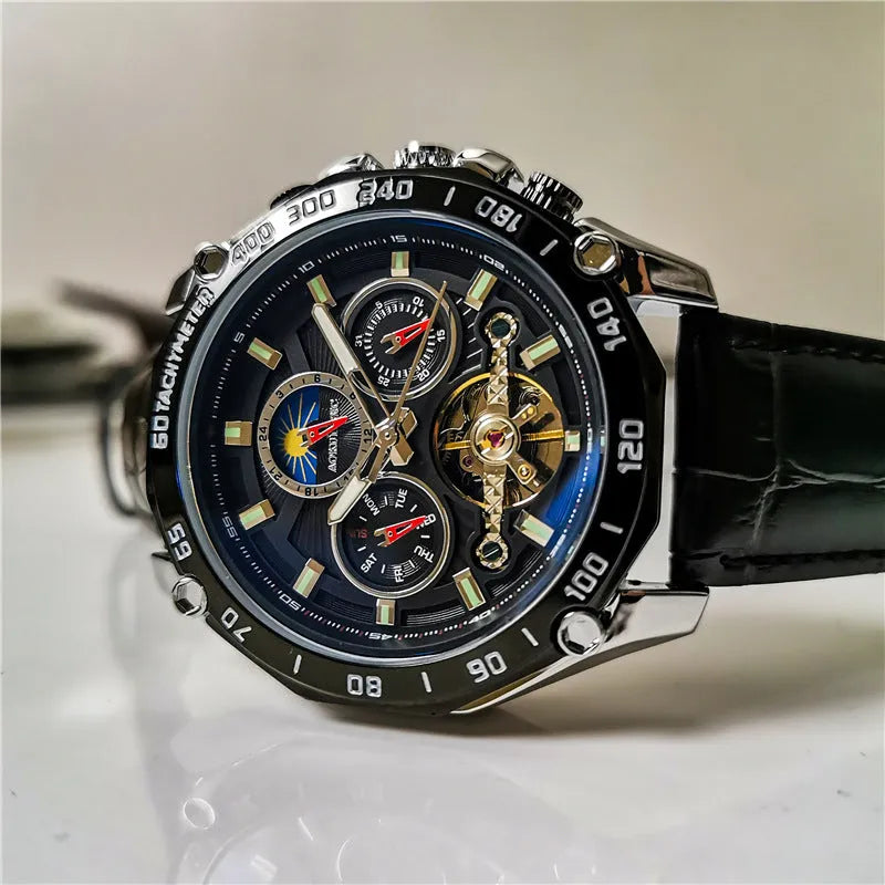 Men's automatic mechanical watch with 12mm case thickness in multiple colour configurations