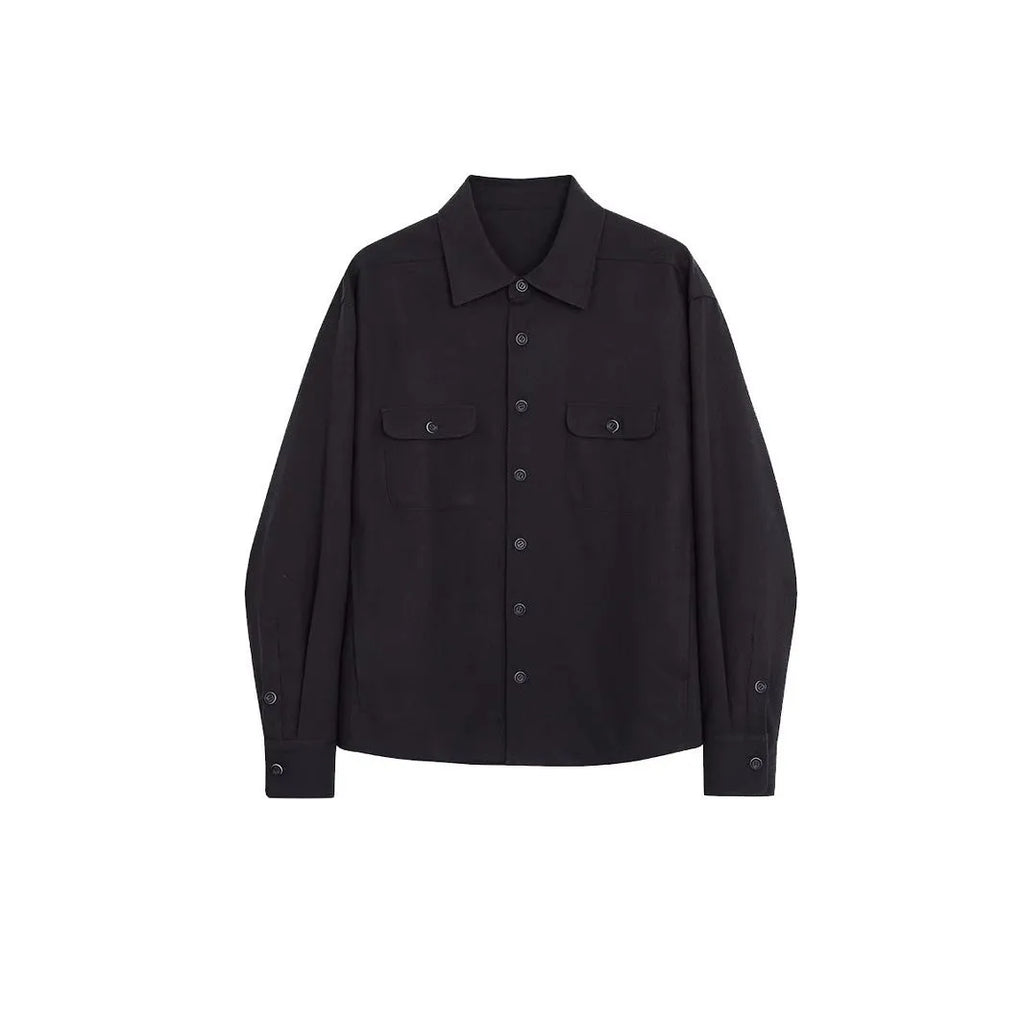 Men's casual shirt with cotton fabric lapels in Light Sand Rice colour, showing long sleeves and simple profile.
